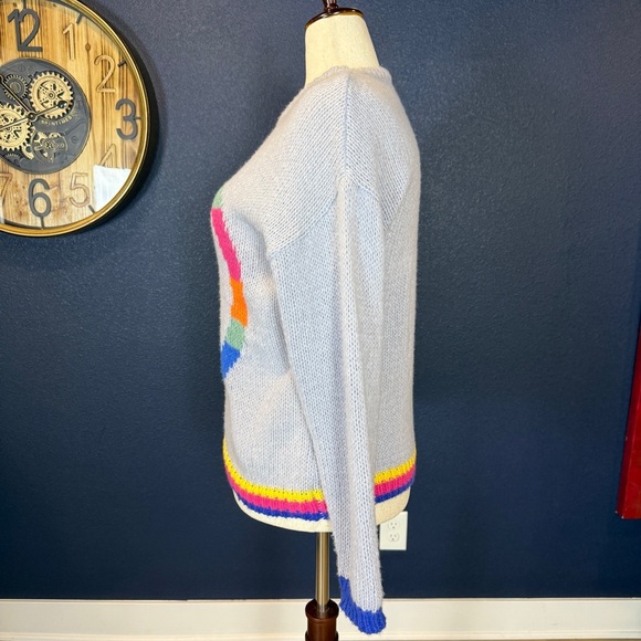 Lavender Multicolor Peace Sign Crew Neck Sweater | Size Large - Picture 2 of 8